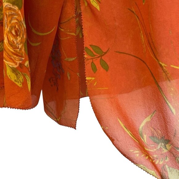 CAbi Womens 100% Silk Floral Embroidered Tunic Top S Coral Pink Sheer Boho Flowy - Picture 14 of 16